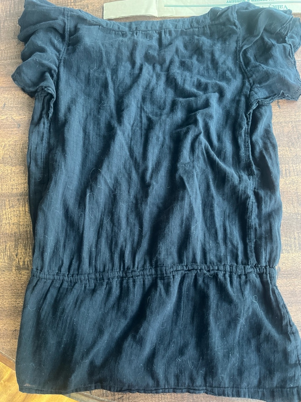 Y2K Old Navy Black Gauze Peasant Boho Cotton Top Tie Waist Flutter Sleeve Medium - Picture 9 of 10